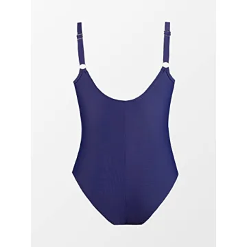 CUPSHE Women Plus Size One Piece Swimsuit V Neck Mesh Sheer Tummy Control Bathing Suit with Adjustable Wide Straps, 0X Dark Purple