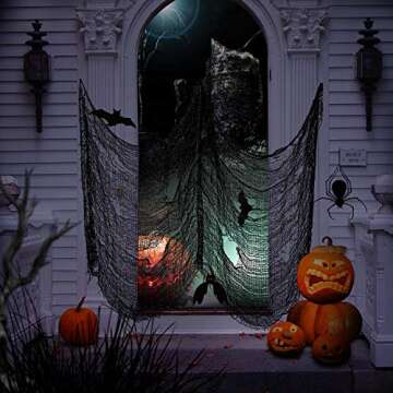 Junucubo 4PACK Spooky Black Creepy Cloth 30 x 72 Inch Halloween Black Creepy Cloth Decorations for Haunted Houses Props Halloween Wall Outdoor Indoor Decor