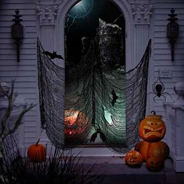 Junucubo 4PACK Spooky Black Creepy Cloth 30 x 72 Inch Halloween Black Creepy Cloth Decorations for Haunted Houses Props Halloween Wall Outdoor Indoor Decor