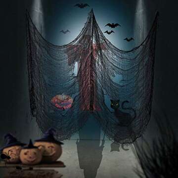 Junucubo 4PACK Spooky Black Creepy Cloth 30 x 72 Inch Halloween Black Creepy Cloth Decorations for Haunted Houses Props Halloween Wall Outdoor Indoor Decor