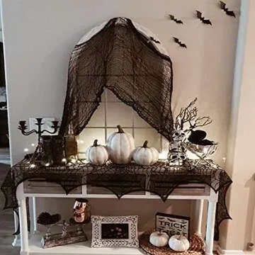 Junucubo 4PACK Spooky Black Creepy Cloth 30 x 72 Inch Halloween Black Creepy Cloth Decorations for Haunted Houses Props Halloween Wall Outdoor Indoor Decor