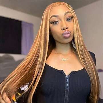 ISEE Wear & Go Glueless Wig Highlight Brown Wigs Silky Straight Pre-plucked 4x6 HD Transparent 4/27 ...