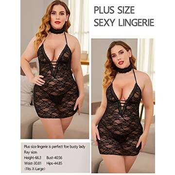 Avidlove Lingerie for Women Lace Babydoll Chemise Sexy Teddy Bodysuit Cute Nightie Sleepwear Black