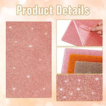 3 Pieces Glitter Acrylic Sheets for Laser Cutting Colored Plastic Panel Sheet Square Acrylic Sheets for DIY Projects, Logo, Decorations, Art Crafts, 6.3 x 11.4 Inch (Gold, Silver, Rose Gold)