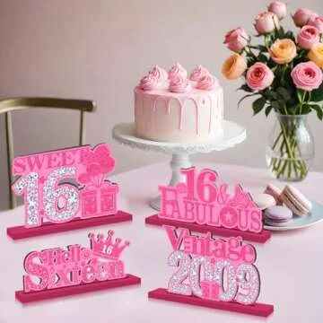 4Pcs Pink 16th Birthday Table Centerpieces for Sweet 16 Parties
