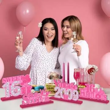 4Pcs Pink 16th Birthday Table Centerpieces for Sweet 16 Parties