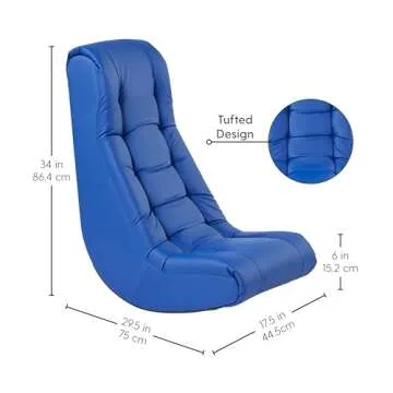 Factory Direct Partners Soft Tufted Floor Rocker - Cushioned Ground Chair for Kids Teens and Adults - Great for Reading, Gaming, Meditating, TV - Blue, 10488-BL
