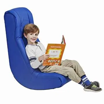 Factory Direct Partners Soft Tufted Floor Rocker - Cushioned Ground Chair for Kids Teens and Adults - Great for Reading, Gaming, Meditating, TV - Blue, 10488-BL