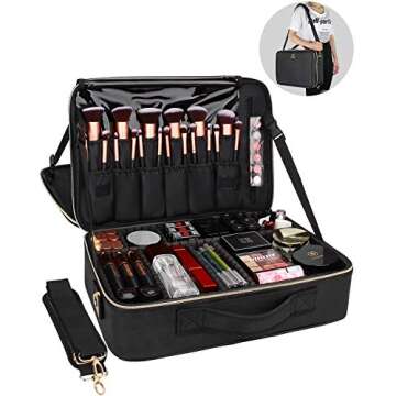 Relavel Makeup Case Large Makeup Bag Professional Train Case 16.5 inches Travel Cosmetic Organizer B...