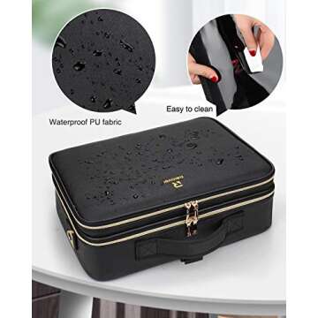 Relavel Makeup Case Large Makeup Bag Professional Train Case 16.5 inches Travel Cosmetic Organizer Brush Holder Waterproof Makeup Artist Storage Box, 3 Layer Large Capacity, with Adjustable Strap