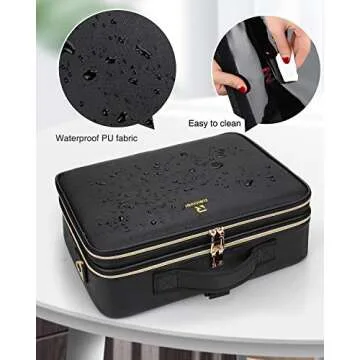 Relavel Makeup Case Large Makeup Bag Professional Train Case 16.5 inches Travel Cosmetic Organizer Brush Holder Waterproof Makeup Artist Storage Box, 3 Layer Large Capacity, with Adjustable Strap
