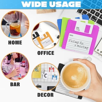 6 Pcs Floppy Disk Coaster - 90s Nostalgia Gifts - Funny Coasters for Adults Floppy Disk Coasters Cool Coasters for Drinks - Silicone Coasters for Drinks
