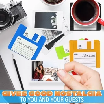 6 Pcs Floppy Disk Coaster - 90s Nostalgia Gifts - Funny Coasters for Adults Floppy Disk Coasters Cool Coasters for Drinks - Silicone Coasters for Drinks