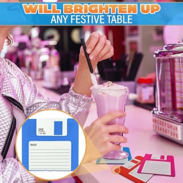 6 Pcs Floppy Disk Coaster - 90s Nostalgia Gifts - Funny Coasters for Adults Floppy Disk Coasters Cool Coasters for Drinks - Silicone Coasters for Drinks