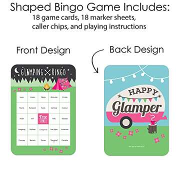 Big Dot of Happiness Let’s Go Glamping - Bingo Cards and Markers - Camp Glamp Party or Birthday Party Bingo Game - Set of 18