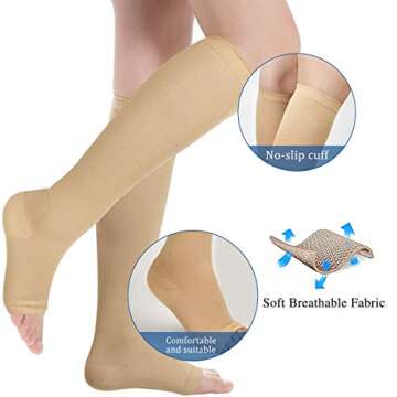 Open Toe Compression Socks for Women - 15-25 mmHg