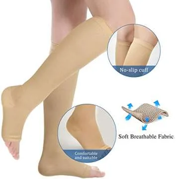 Open Toe Compression Socks for Women - 15-25 mmHg