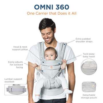 Ergobaby Omni 360 All-Position Baby Carrier for Newborn to Toddler with Lumbar Support & Cool Air Mesh (7-45 Lb), Indigo Weave