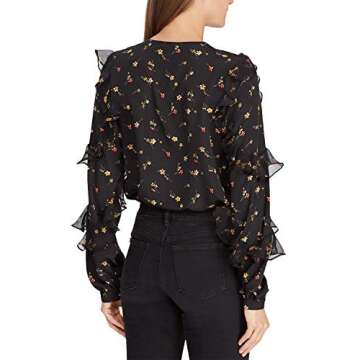 LAUREN RALPH LAUREN Womens Raziya Ruffled Floral Blouse Black XL