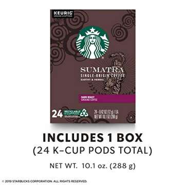 Starbucks Sumatra Dark Roast Coffee Pods for Keurig 24ct