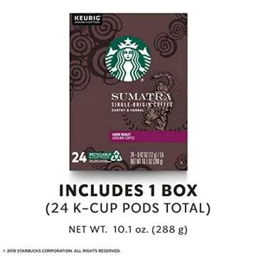 Starbucks Sumatra Dark Roast Coffee Pods for Keurig 24ct