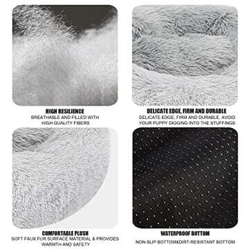 Calming Dog Bed Cat Bed Donut Cuddler, Anti Anxiety Dog Bed for Small Medium Large Dogs Cats, Machine Washable Round Warm Bed, Faux Fur Pet Bed, Waterproof Non-Slip Bottom (23"/30"/36")