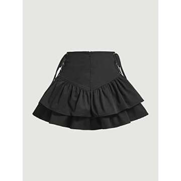 Verdusa Women's Lace Up Ruffle Hem High Waist A Line Short Layered Flared Skirt Black Medium