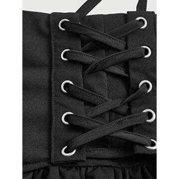 Verdusa Women's Lace Up Ruffle Hem High Waist A Line Short Layered Flared Skirt Black Medium