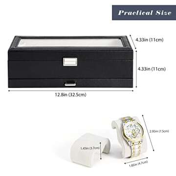 ProCase Watch Box for Men, 6 Slot Watch Display Case with Drawer, Mens Watch Case With Glass Lid, 2-Layer Jewelry and Watch Storage Watch Holder Organizer for Men Women -6 Slot, Black