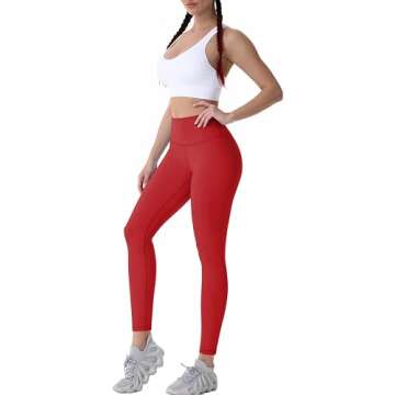 Sunzel Workout Leggings for Women, Squat Proof High Waisted Yoga Pants 4 Way Stretch, Buttery Soft Sunzfly 28", Red, X-Large