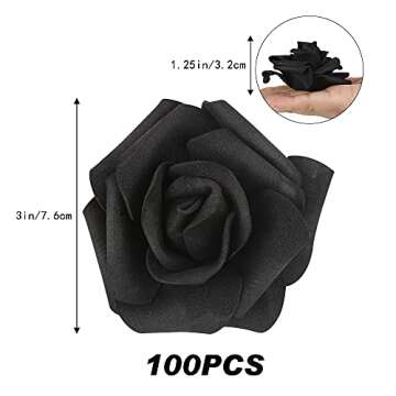 INSUNSIX Artificial Rose Flowers,100 pcs Foam Roses Bulk Black Fake Flower Heads for DIY Crafts Wedd...