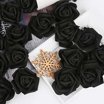 INSUNSIX Artificial Rose Flowers,100 pcs Foam Roses Bulk Black Fake Flower Heads for DIY Crafts Wedding Bouquets Rose Wall Kissing Balls Bridal Shower Party Decorations(Black)