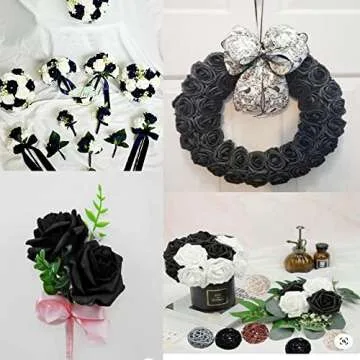 INSUNSIX Artificial Rose Flowers,100 pcs Foam Roses Bulk Black Fake Flower Heads for DIY Crafts Wedding Bouquets Rose Wall Kissing Balls Bridal Shower Party Decorations(Black)