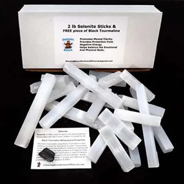 DANCING BEAR 2 Pound Selenite Small Sticks- Wands Premium Hand-Sorted Plus Include a Piece of Black ...
