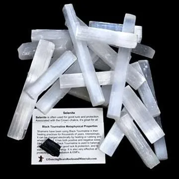 Dancing Bear Premium Selenite Sticks with Black Tourmaline