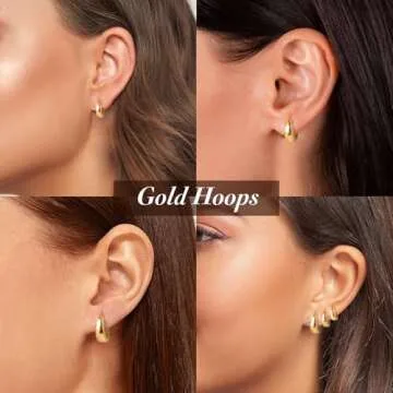 Kenivira Gold Hoop Earrings for Women,Small Chunky Gold Hoop Earrings Set,14k Gold Plated Huggie Thick Hoop Earrings Hypoallergenic,Chunky Gold Hoops Non Tarnish