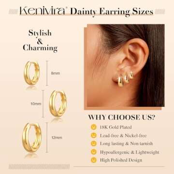 Kenivira Gold Hoop Earrings for Women,Small Chunky Gold Hoop Earrings Set,14k Gold Plated Huggie Thick Hoop Earrings Hypoallergenic,Chunky Gold Hoops Non Tarnish