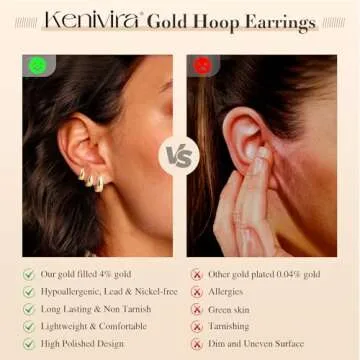 Kenivira Gold Hoop Earrings for Women,Small Chunky Gold Hoop Earrings Set,14k Gold Plated Huggie Thick Hoop Earrings Hypoallergenic,Chunky Gold Hoops Non Tarnish