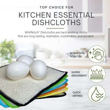 Whiffkitch Dish Cloths & Dish Towels for Kitchen - Reusable, Hygienic, Quick Drying, Durable Kitchen...
