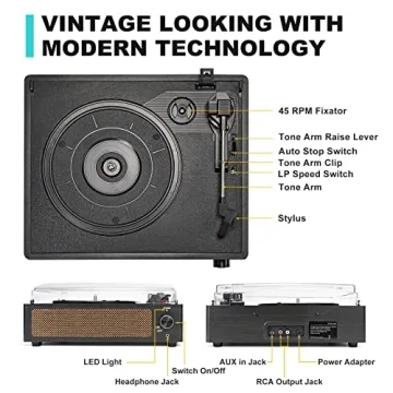 Vinyl Record Player with Wireless Speakers 3-Speed