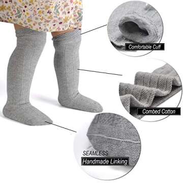EPEIUS 5 Pair Pack Baby Girls Boys Uniform Knee High Socks Infants Baby Tube Ruffled Stockings for 0-6 Months,White/Grey/Yellow/Blue/Brown