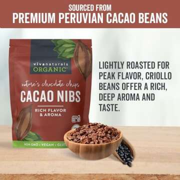 Viva Naturals Organic Cacao Nibs, 2 Lb - Certified Keto and Vegan Superfood, Perfect for Gluten Free Baking and Smoothie Topper, Premium Criollo Beans, Non-GMO