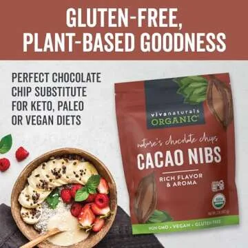 Viva Naturals Organic Cacao Nibs, 2 Lb - Certified Keto and Vegan Superfood, Perfect for Gluten Free Baking and Smoothie Topper, Premium Criollo Beans, Non-GMO