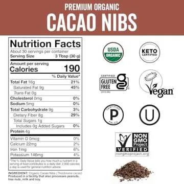 Viva Naturals Organic Cacao Nibs, 2 Lb - Certified Keto and Vegan Superfood, Perfect for Gluten Free Baking and Smoothie Topper, Premium Criollo Beans, Non-GMO