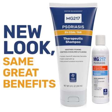 MG217 Psoriasis Shampoo with Coal Tar, Therapeutic Scalp Treatment, Controls Itching, Scaling, Flaking, Scale Buildup, Psoriasis Scalp Treatment, 3% Coal Tar Shampoo and Conditioner, 8floz