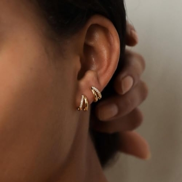 MUMREUES 14K Gold Huggie Earrings for Women