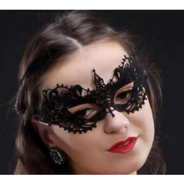 DNHCLL Party Lace Mask Halloween Half Face Styling and Sexy Costume Party Mask (Black)
