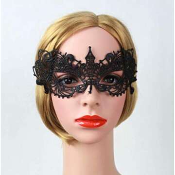 DNHCLL Party Lace Mask Halloween Half Face Styling and Sexy Costume Party Mask (Black)