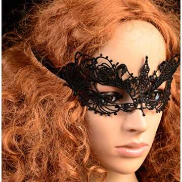 DNHCLL Party Lace Mask Halloween Half Face Styling and Sexy Costume Party Mask (Black)