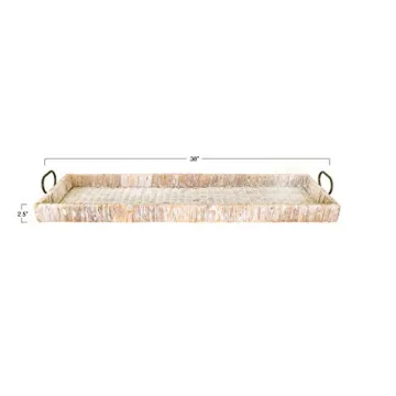 Creative Co-Op Large Rattan Tray with Metal Handles